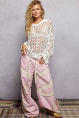 Trendsi POL Openwork Round Neck High Low Knit Top -