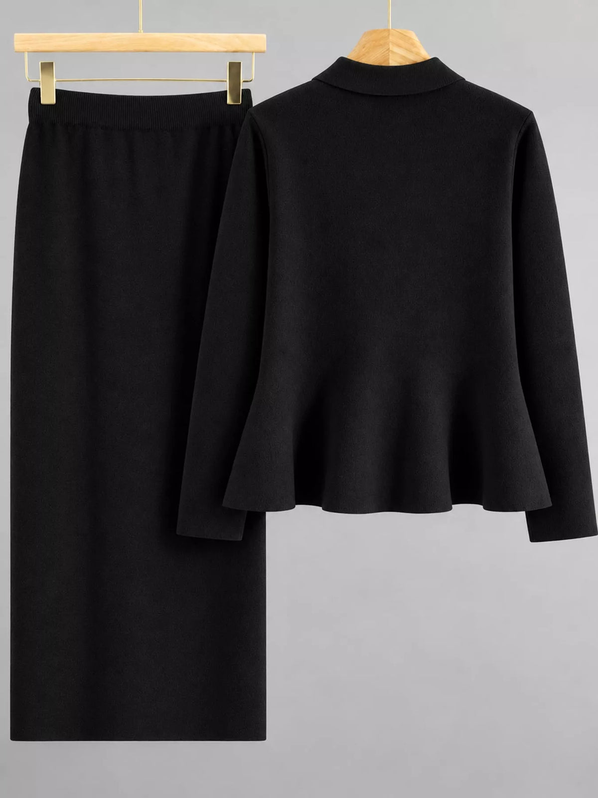 Cardigan and skirt set, back view