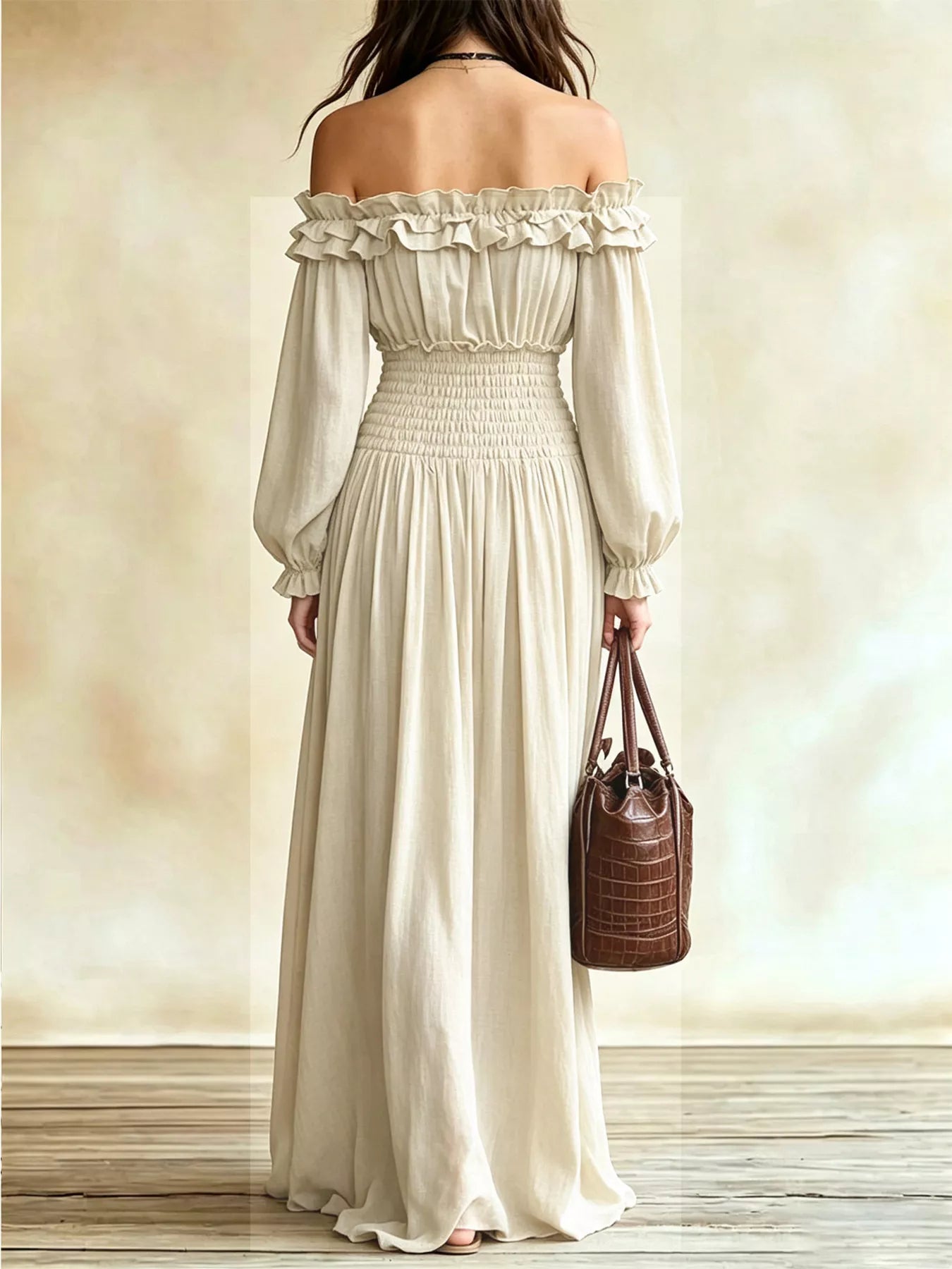 Trendsi Full Size Off-Shoulder Ruffled Maxi Dress with Smocked Waist Plus Size -