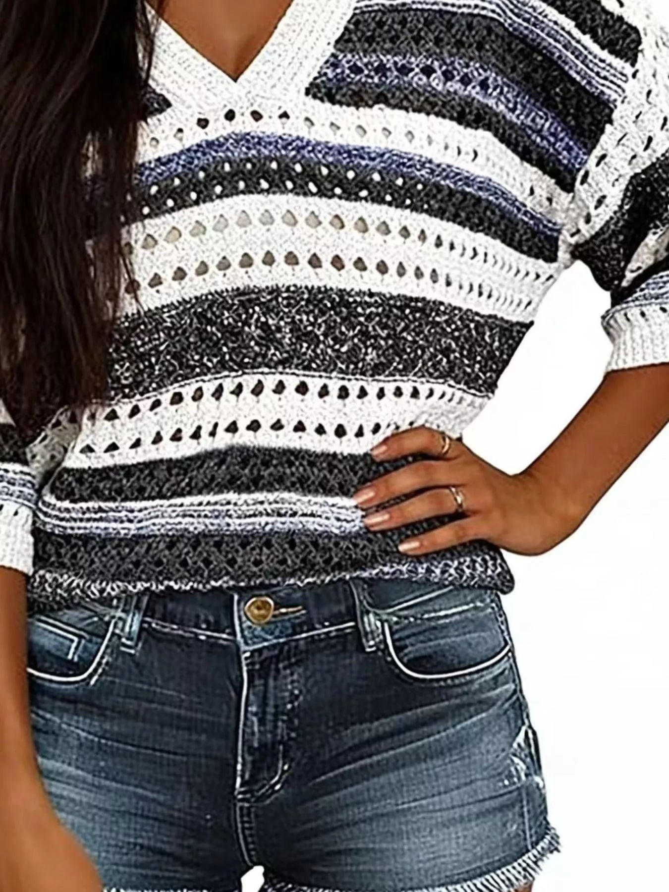 Trendsi Chic Striped Crochet Knit Top -