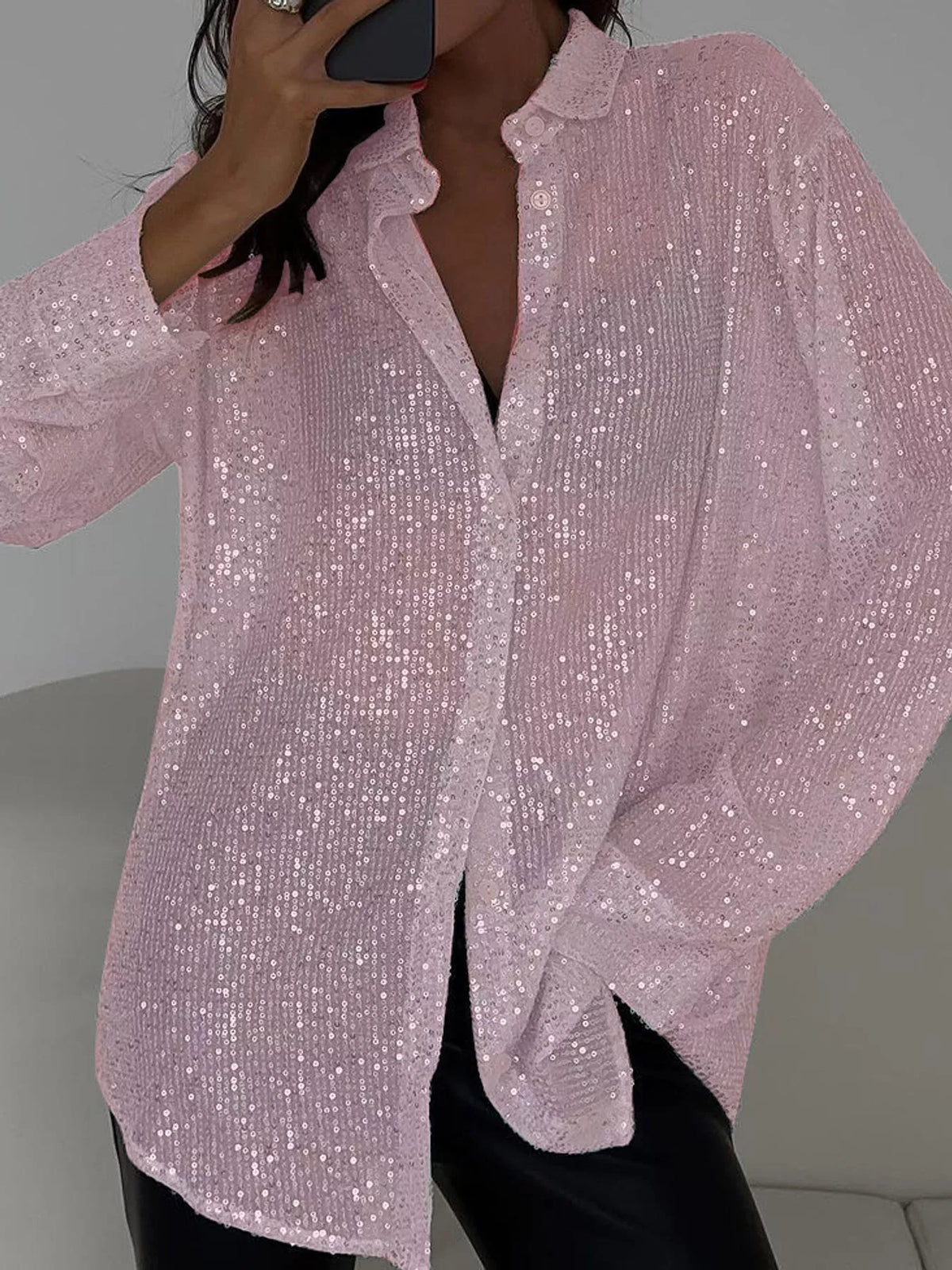 Sequin shirt, pink front