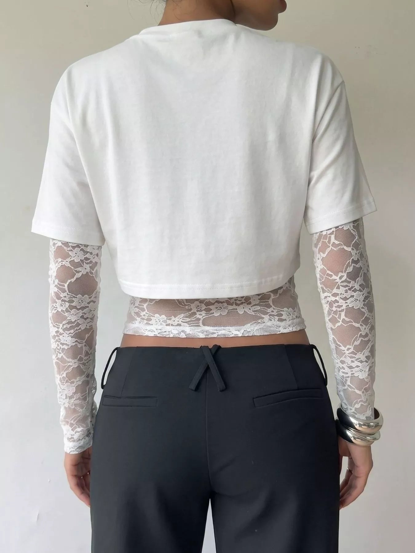 Trendsi Lace Patchwork Short Sleeve T-Shirt -