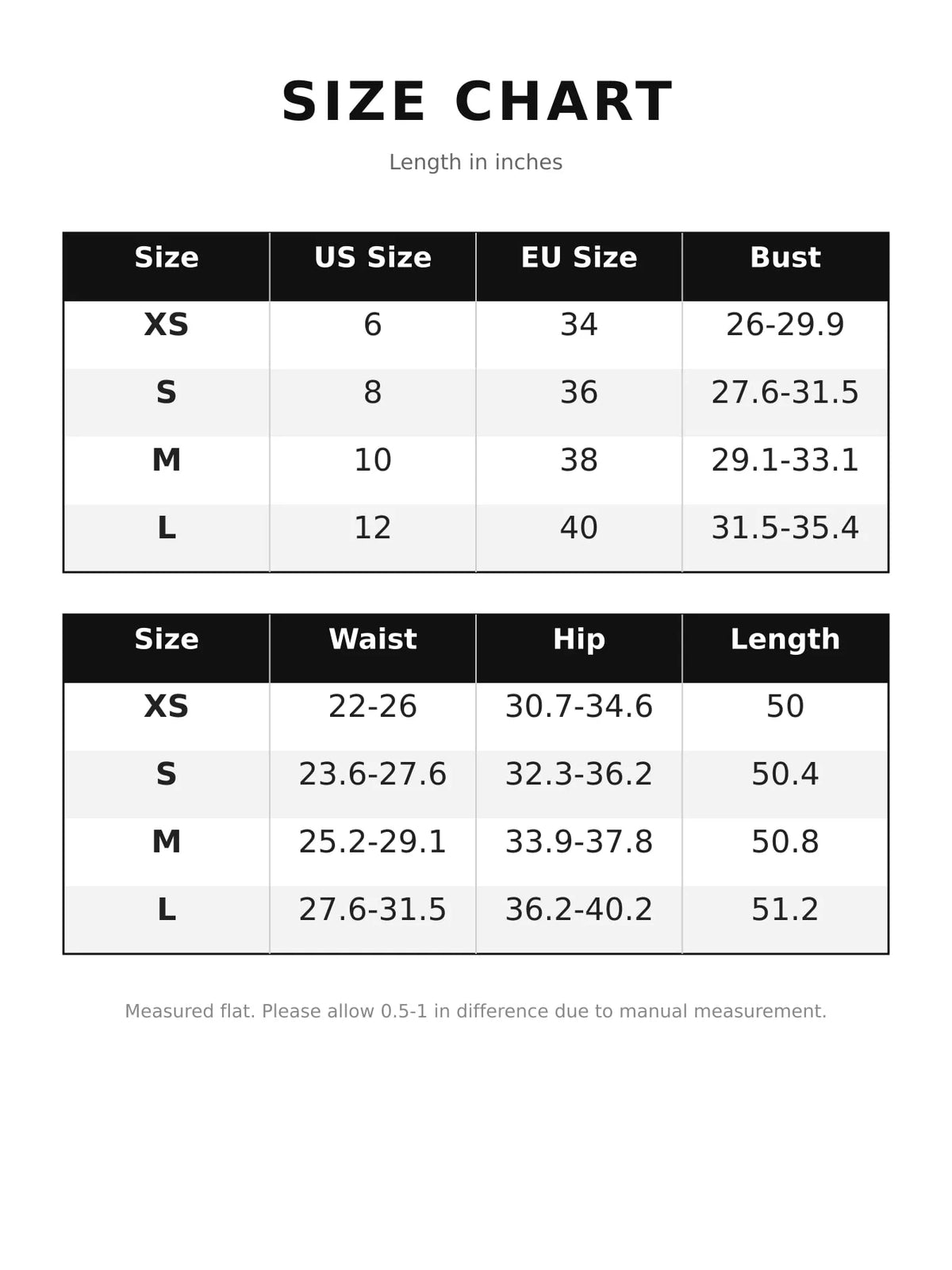 Size chart for women's strapless high slit bodycon maxi evening dress