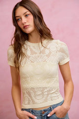 Trendsi SO ME Floral Perforated Seamless Active Short Sleeve Top -