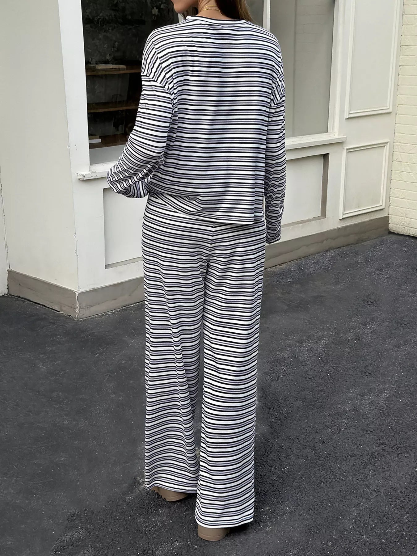 Trendsi Striped Casual Long Sleeve Top and Wide Leg Pants Set -