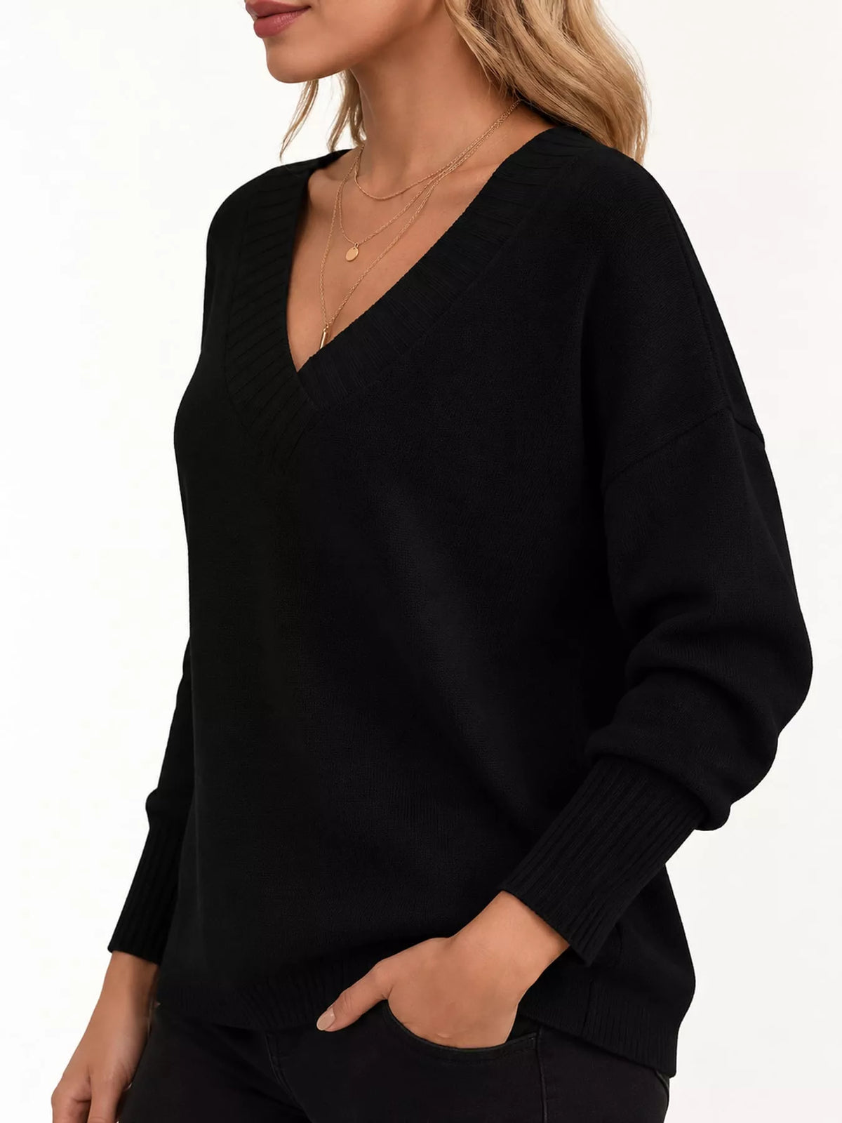 V-neck sweater, black side