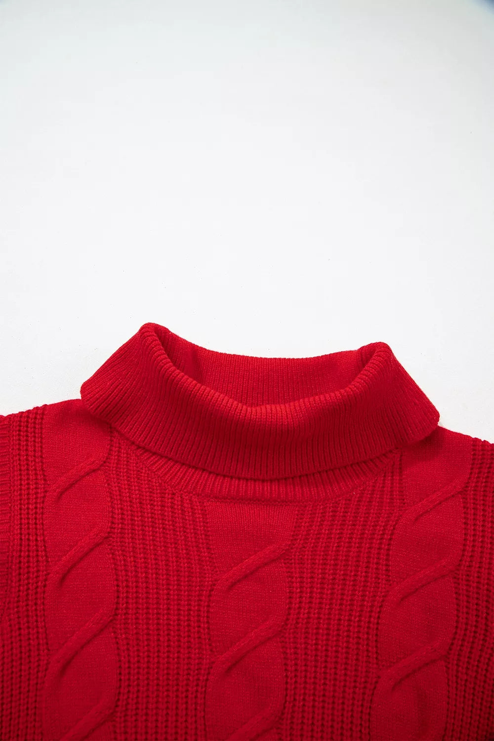 Trendsi Cable Knit Turtleneck Ruffled Short Sleeve Sweater -