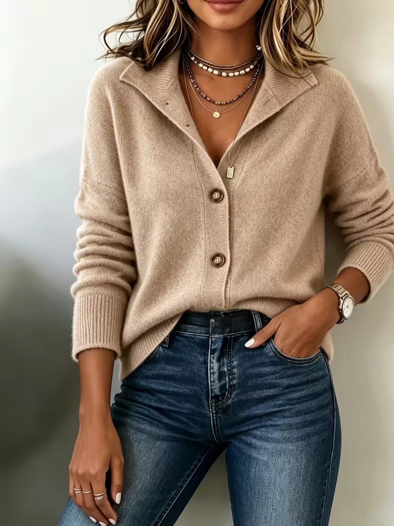 Trendsi Button-Down Knit Cardigan -