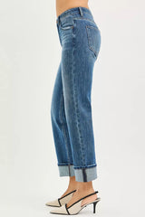 Trendsi RISEN Full Size 4 Way Stretch Slouchy Straight Jeans with Cuffed Hem Plus Size -