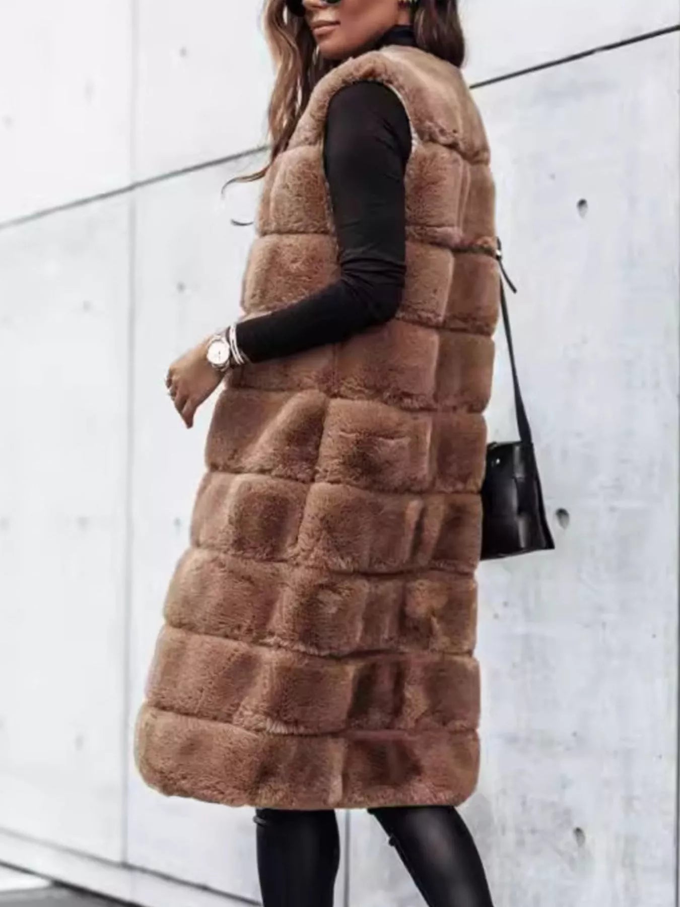 Trendsi Faux Fur Longline Vest Coat -