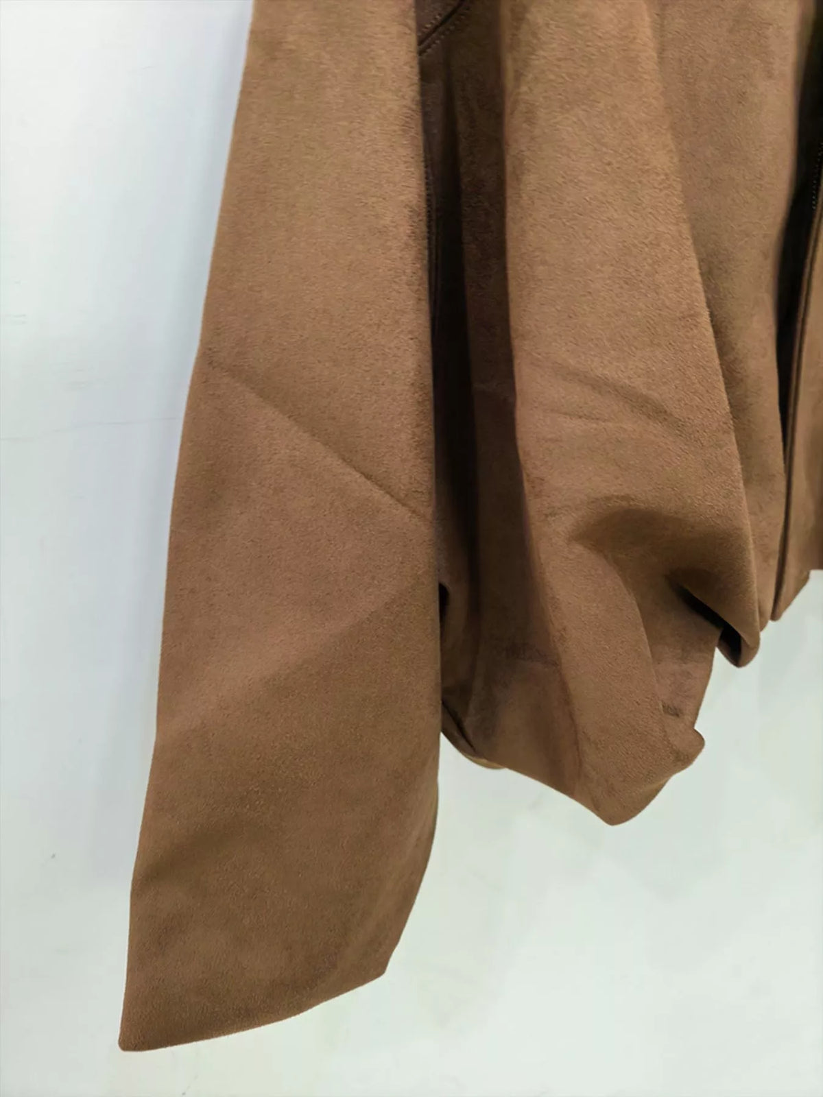 Faux Suede Collared Bomber Jacket — garment construction details