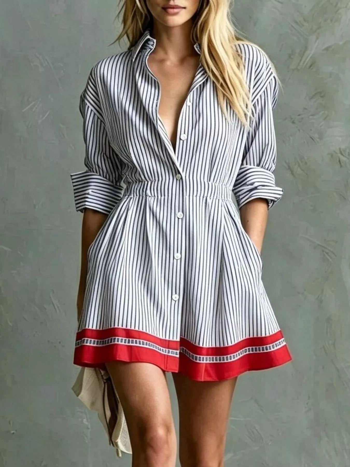Trendsi Striped Long Sleeve Shirt Dress -