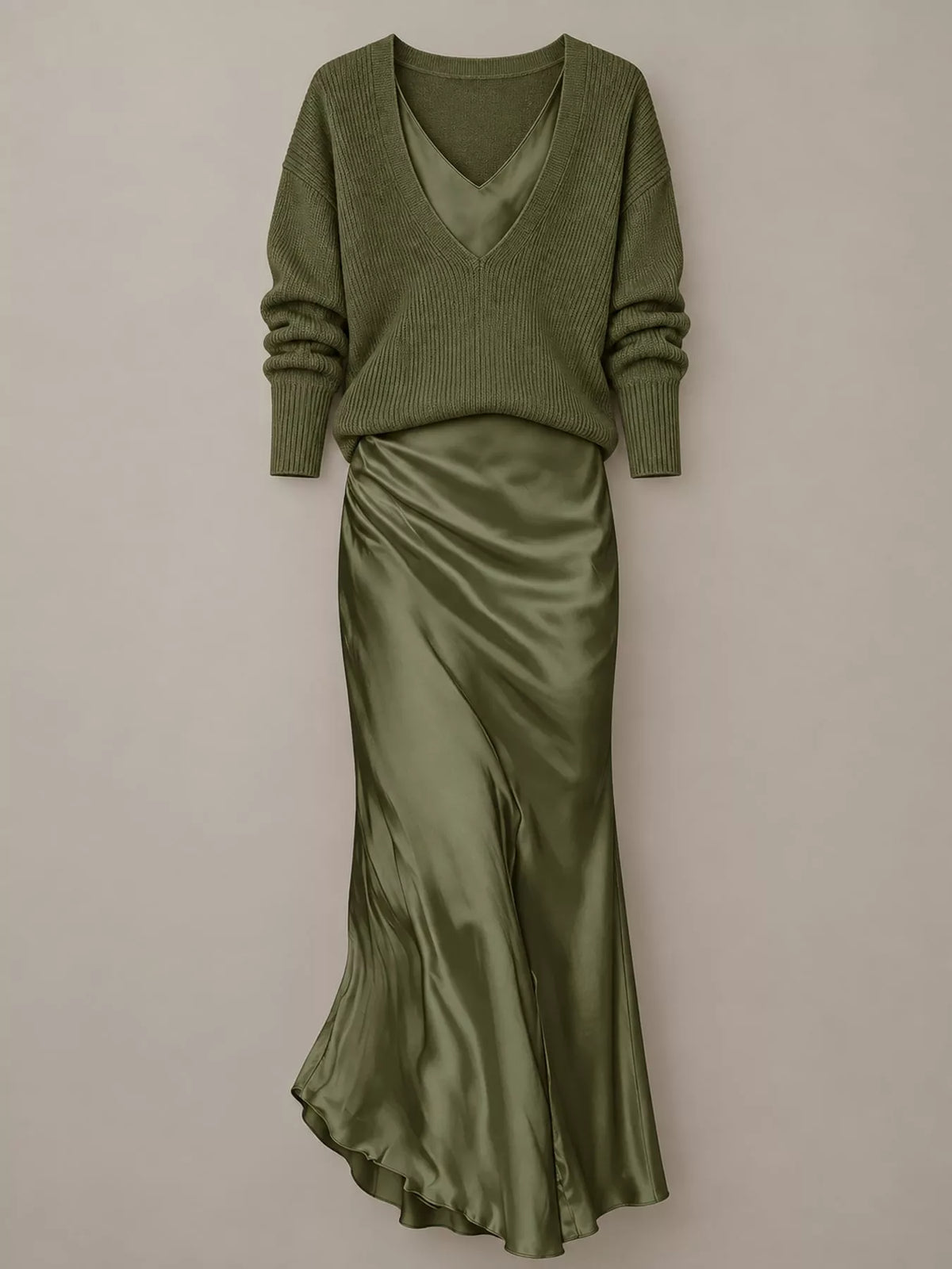 Satin Maxi Dress Two-Piece Set — garment front