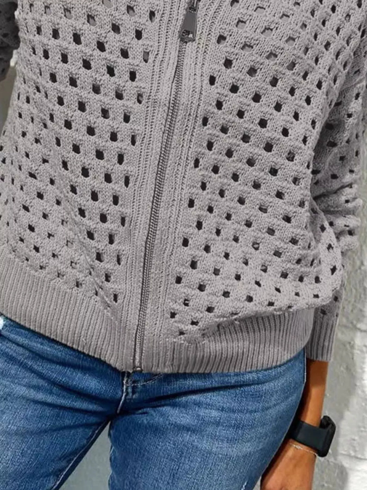 Trendsi Full Size Crochet Knit Zip-Up Cardigan Plus Size -
