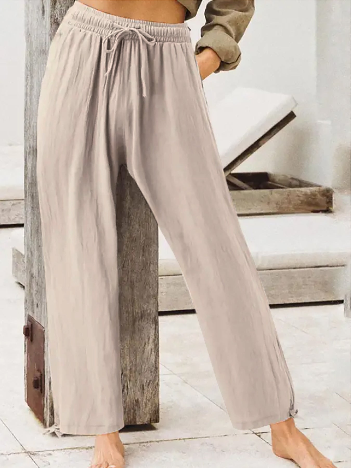 Trendsi Full Size Casual Drawstring Wide-Leg Pants Plus Size -