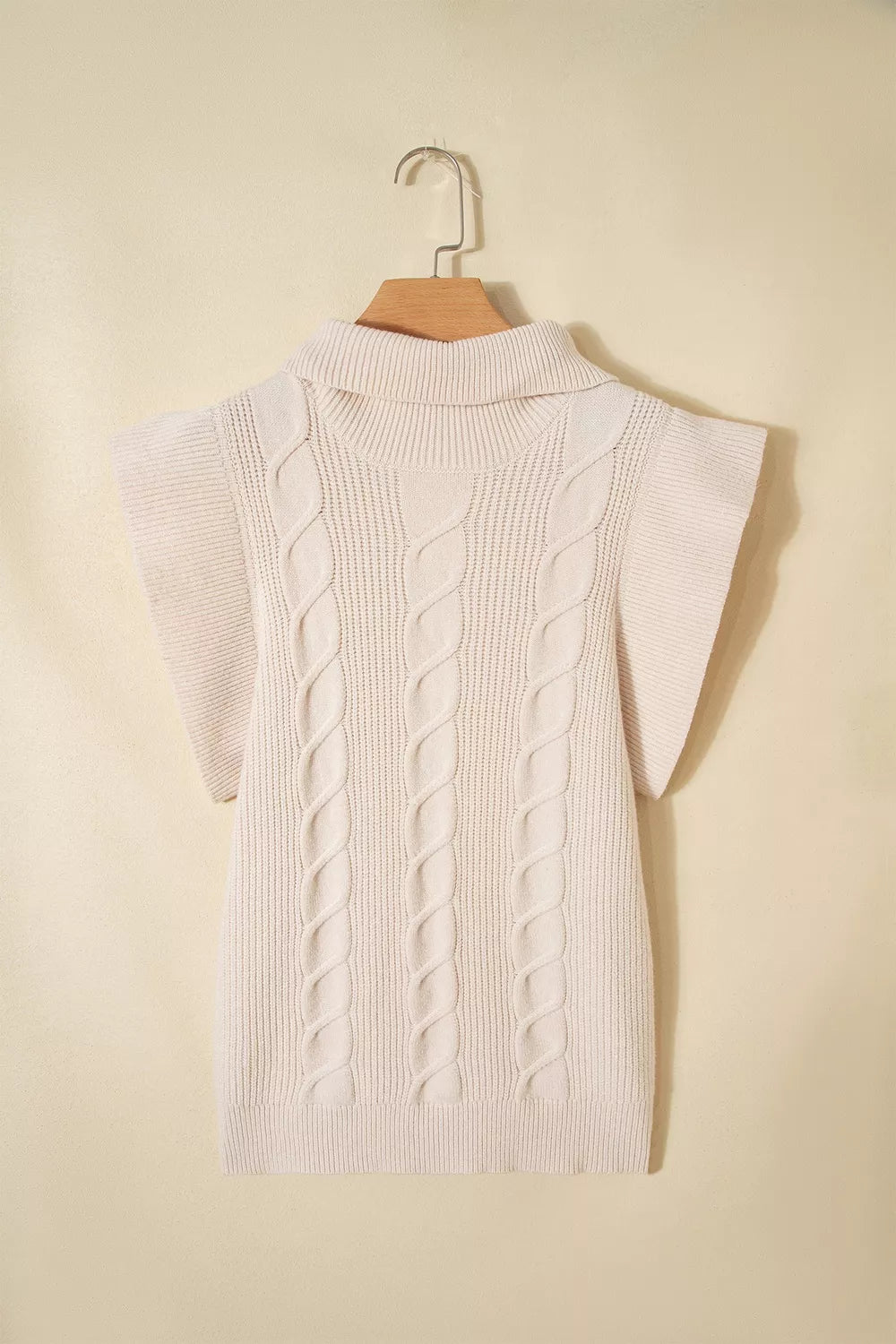Trendsi Cable Knit Turtleneck Ruffled Short Sleeve Sweater -