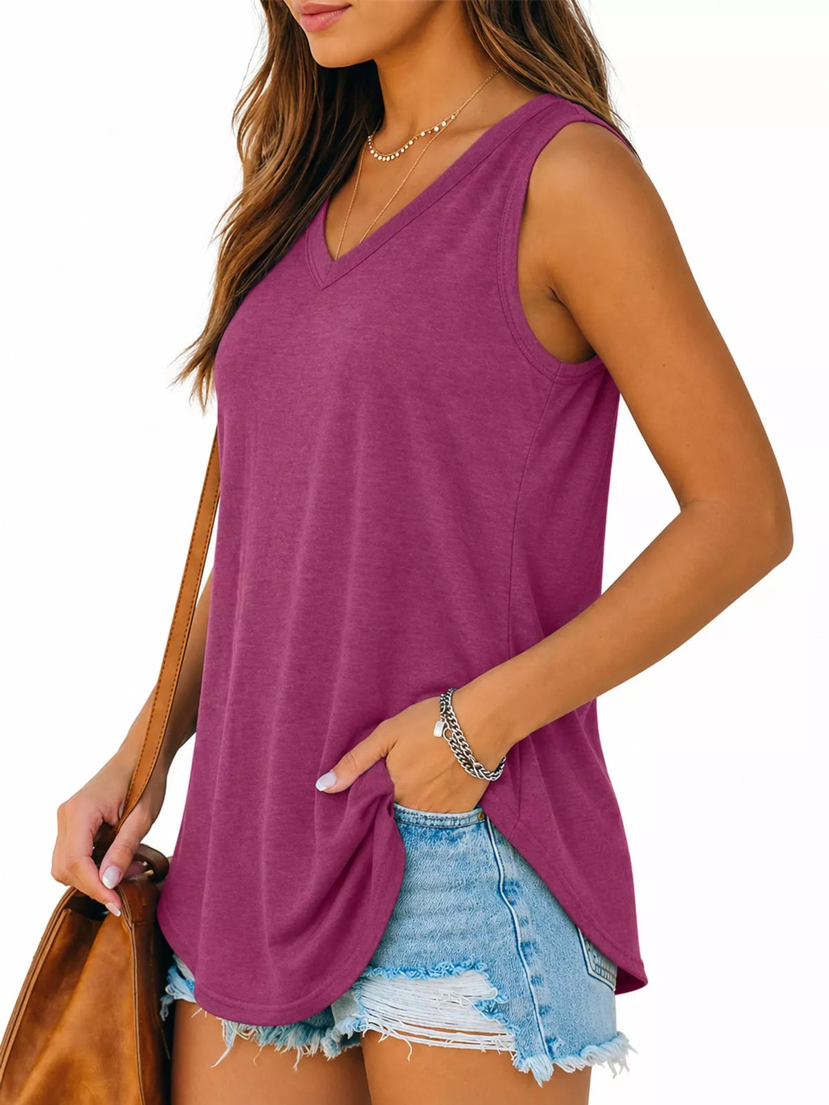Purple v-neck loose fit tank top