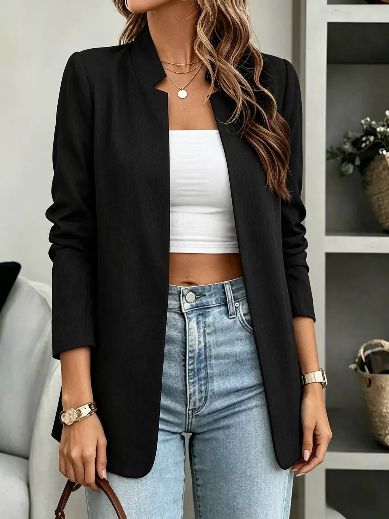 Trendsi Open-Front Long Sleeve Blazer -
