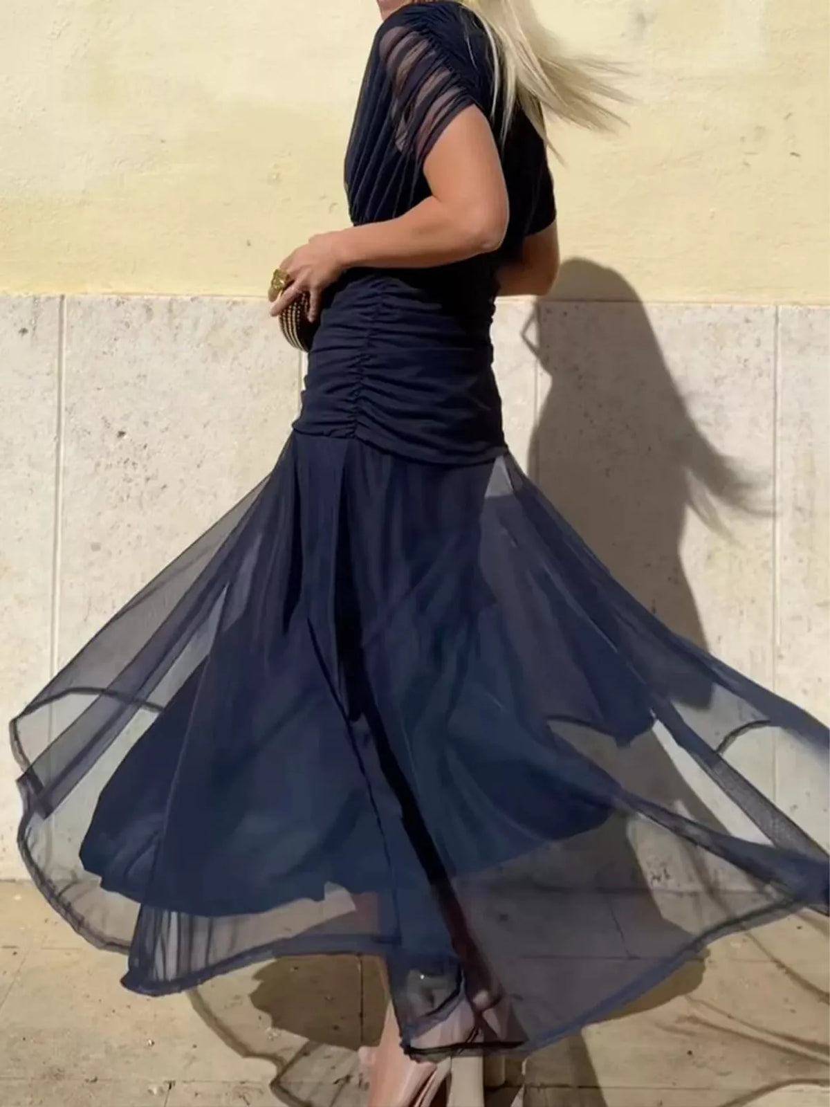 Dark Blue ruched dress