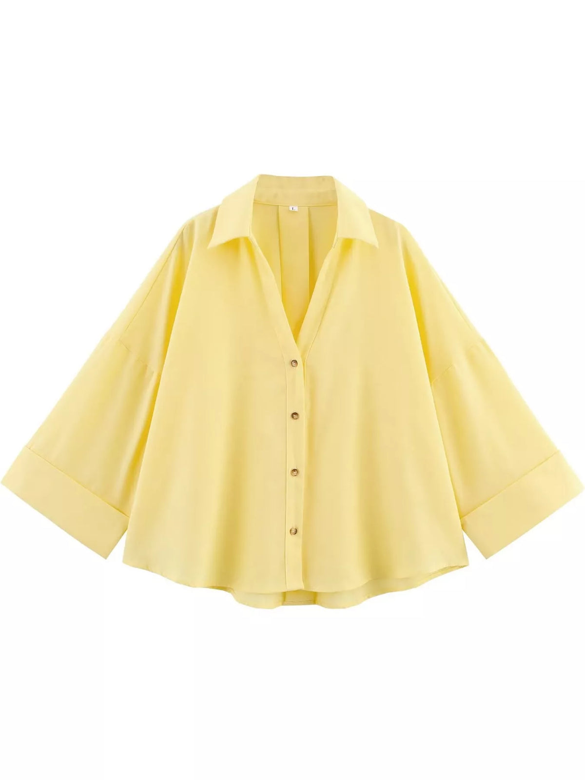 Yellow button-up three-quarter sleeve shirt