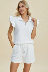 Trendsi Double Take Full Size Texture Flounce Sleeve Top and Shorts Set -