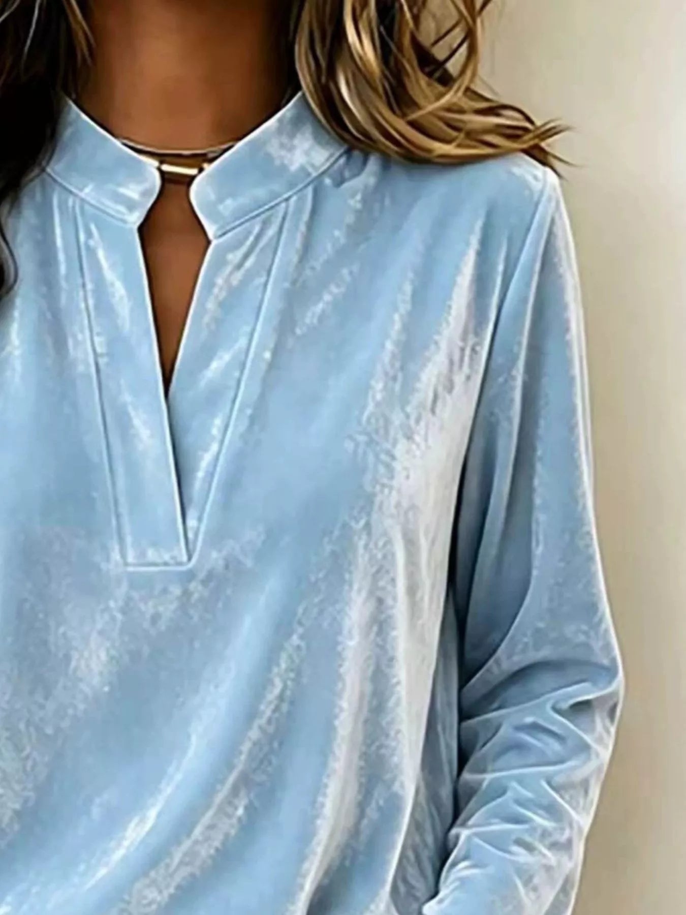 Trendsi Full Size Velvet Notched Long Sleeve Top Plus Size -