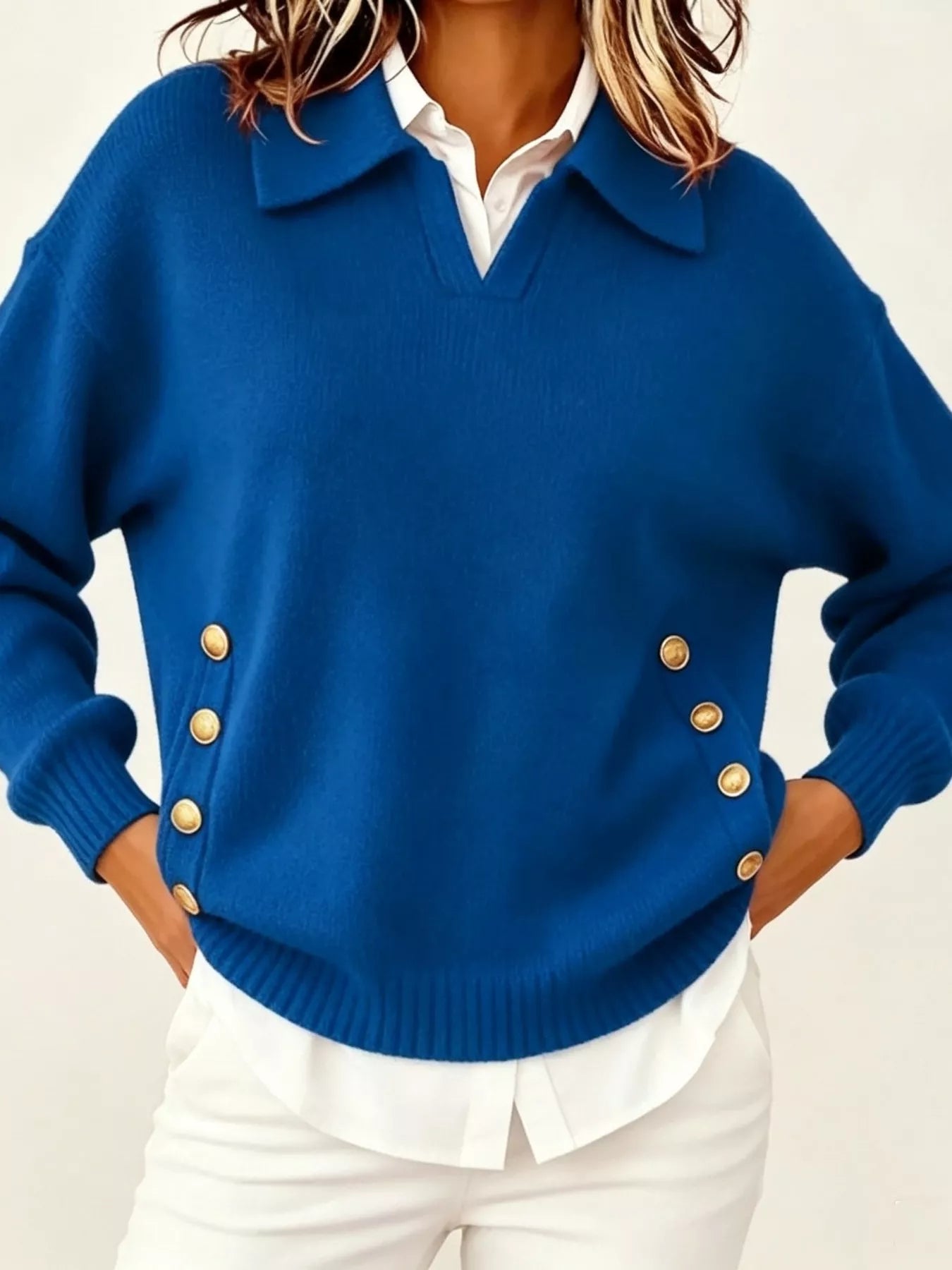 Trendsi Chic Collared Decor-Button Sweater -