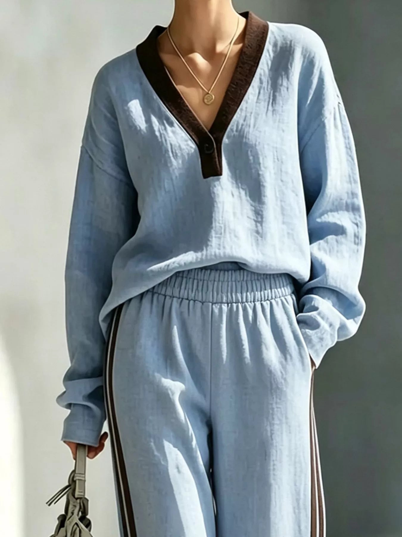 Trendsi Long Sleeve Top and Side-Striped Joggers Set -