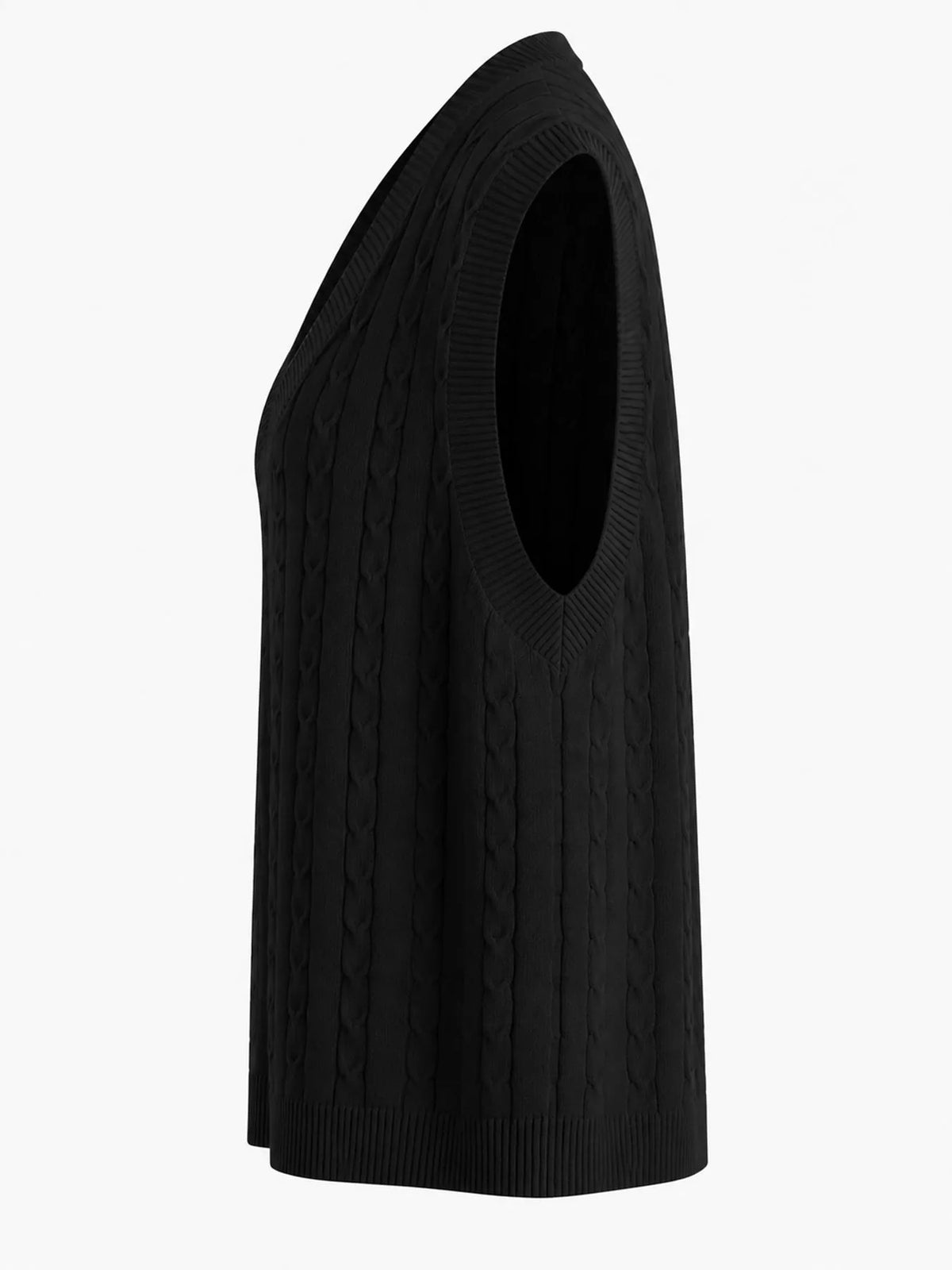 Cable-knit sweater vest, black side