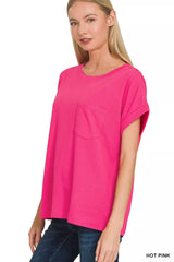 Trendsi Zenana Cuffed Front Pocket Short Sleeve Tee -