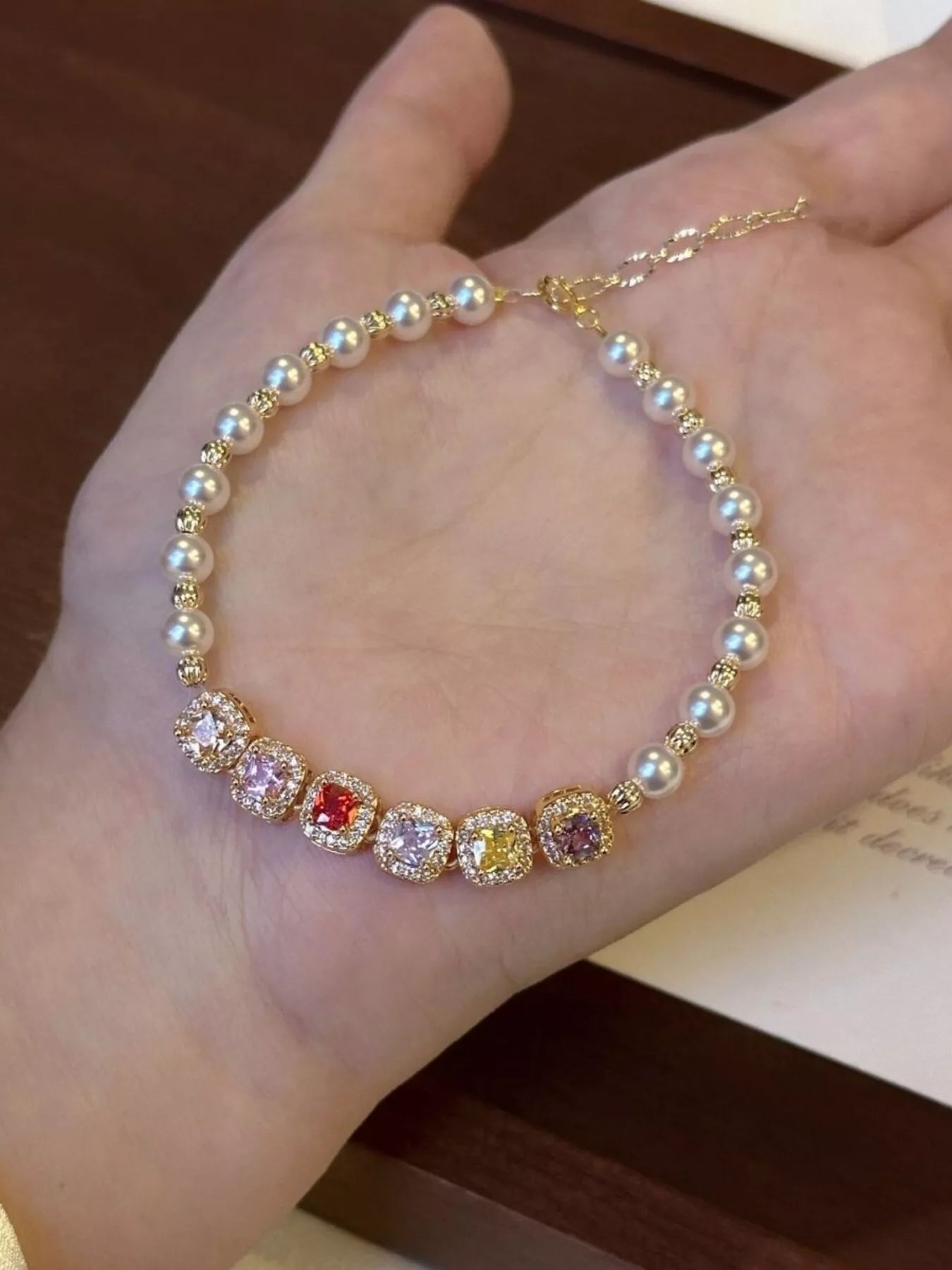 Trendsi Pearl & Zircon Adjustable Bracelet -