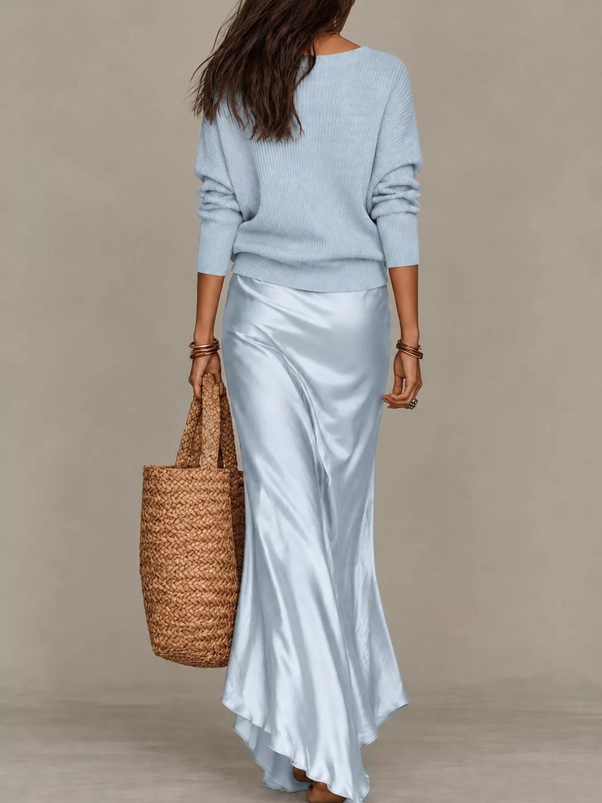 Satin Maxi Dress Two-Piece Set — back view