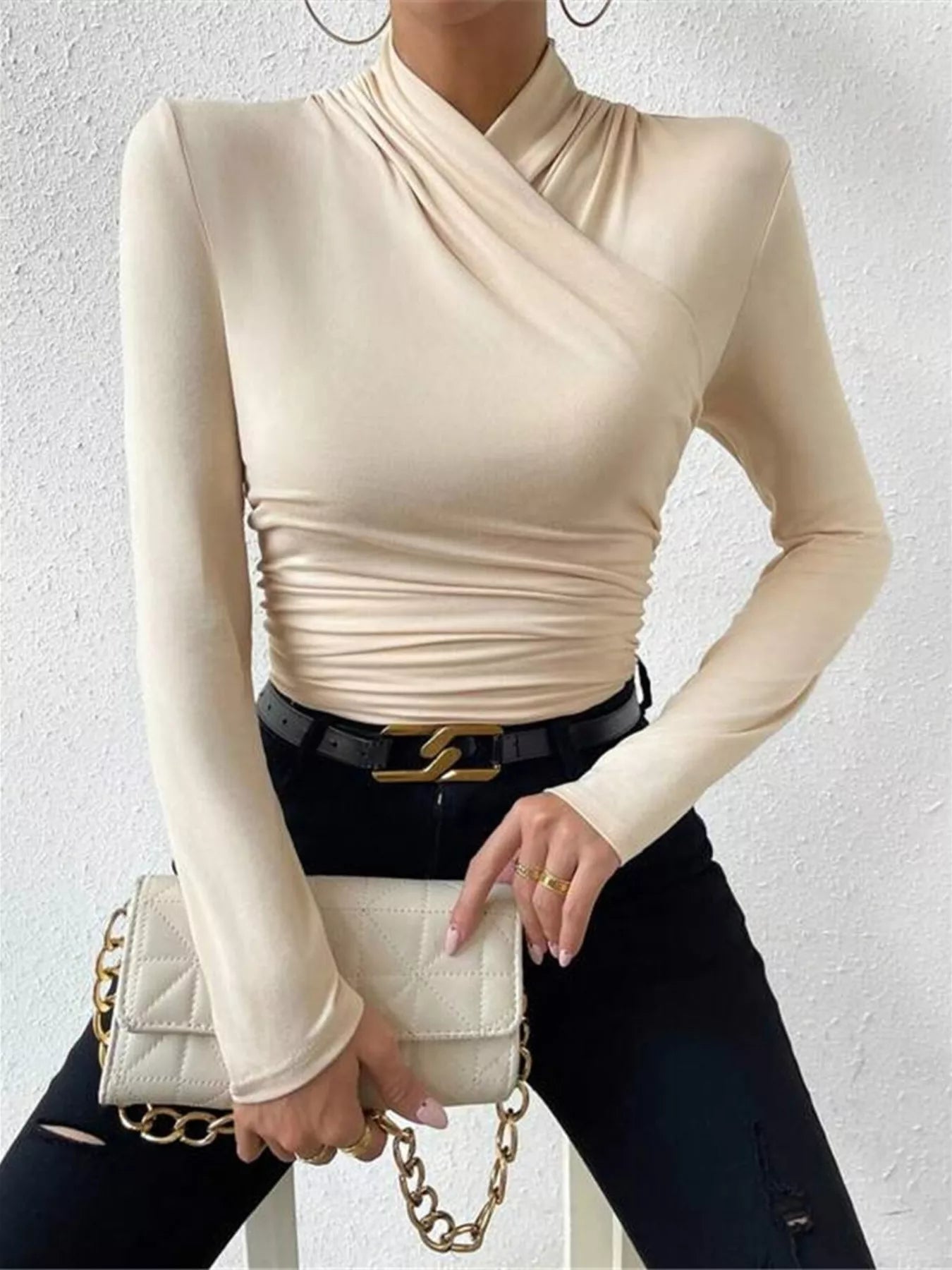 Trendsi Ruched Long Sleeve Slim Fit Top -