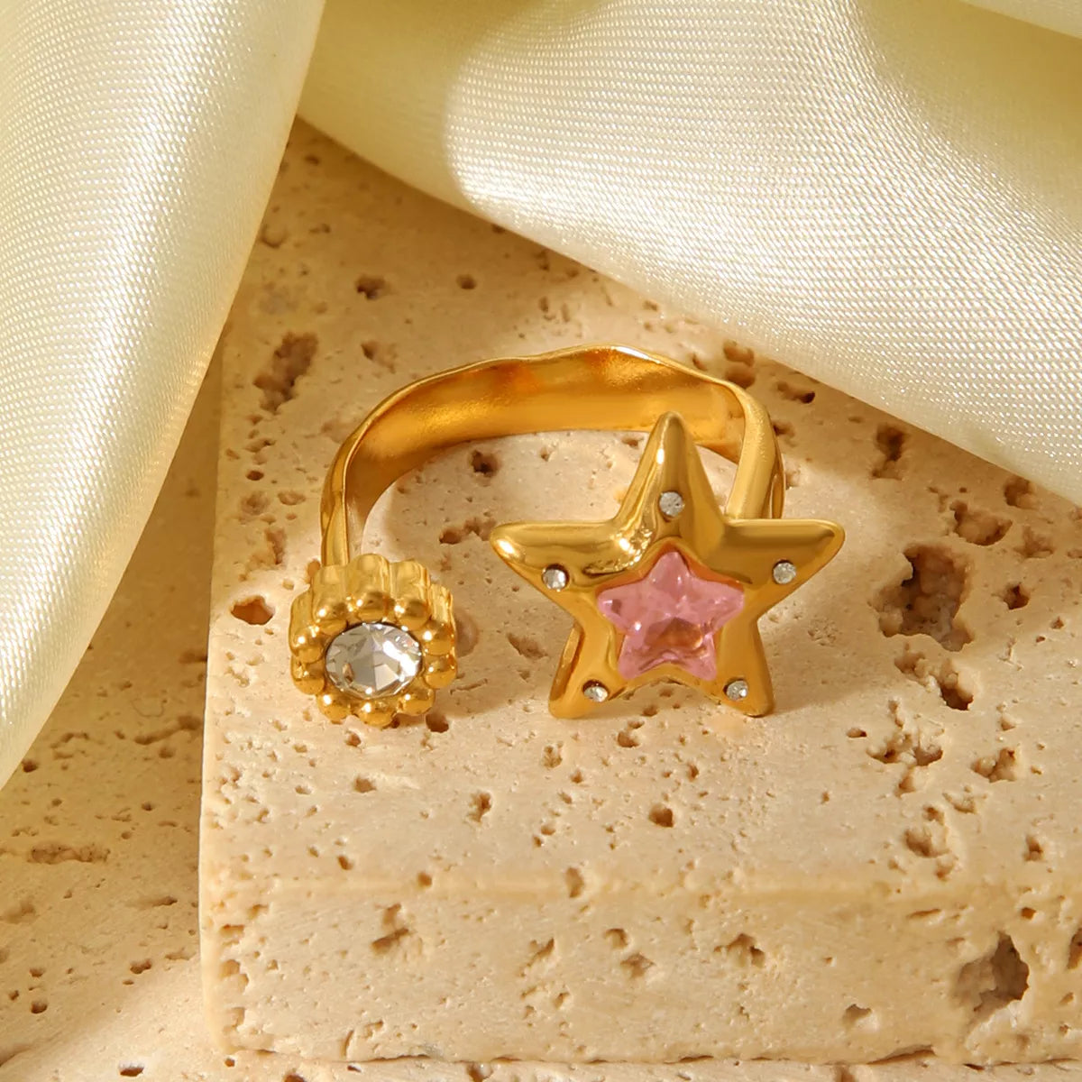 Trendsi 18K Gold-Plated Zircon Star Open Ring -