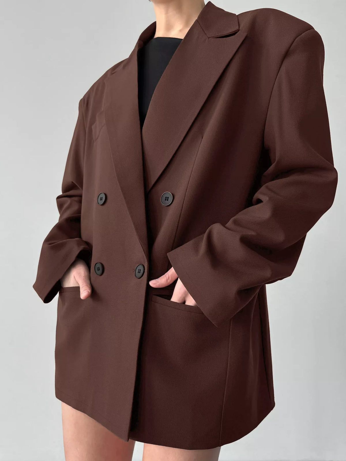 Trendsi Double-Breasted Lapel Collar Blazer -