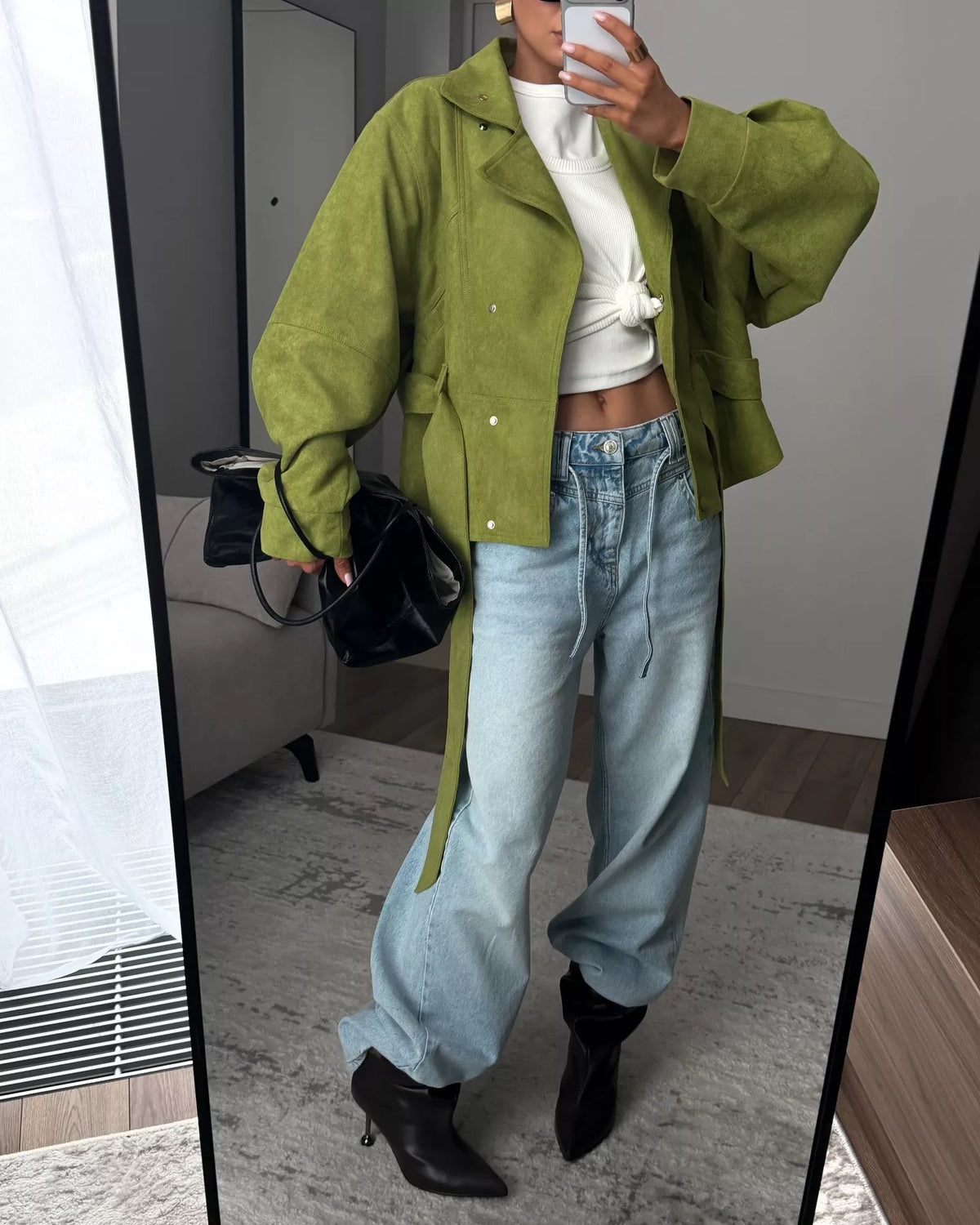 Trendsi Tie Waist Long Sleeve Cropped Jacket -