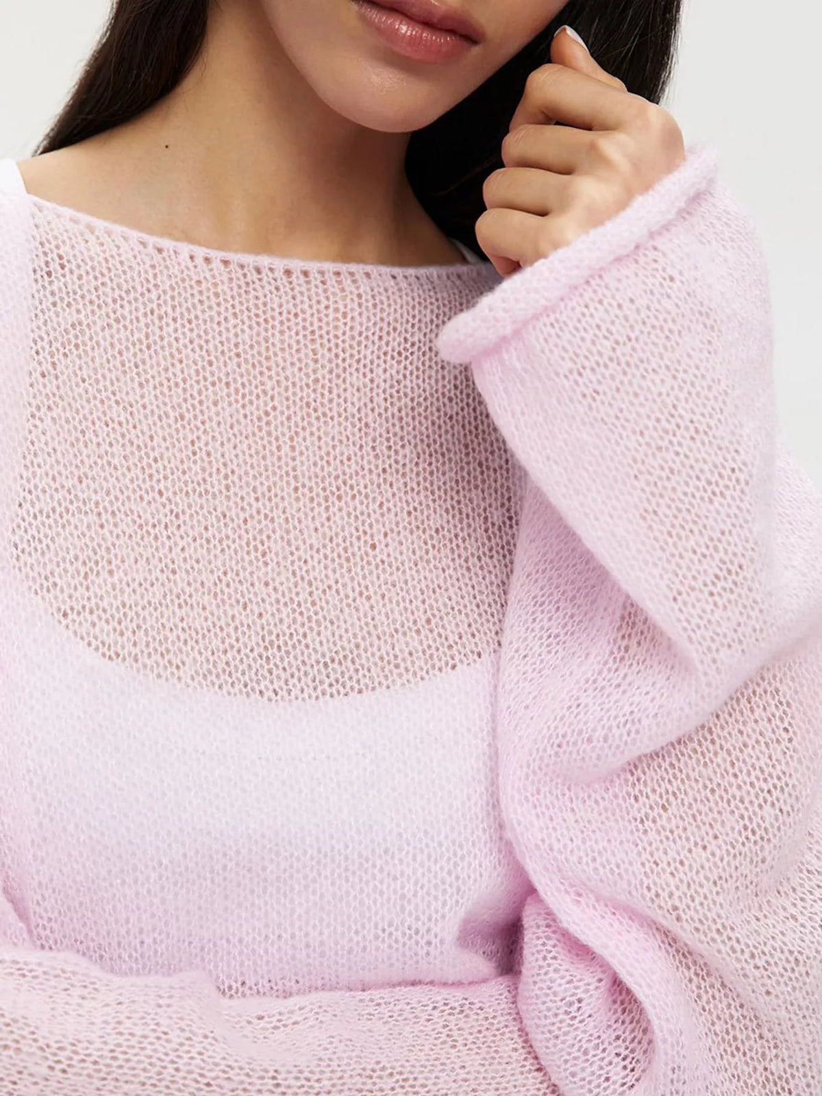 Knit cover-up, pink knit detail