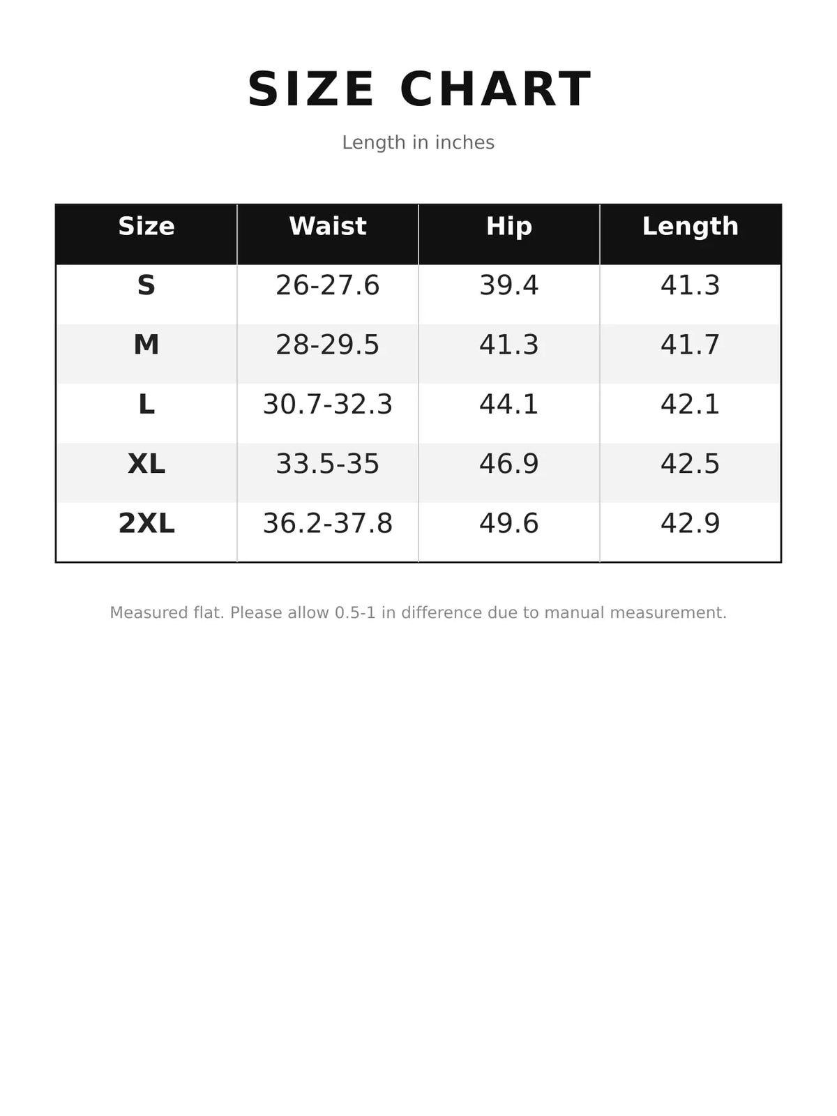 Size chart for high-waisted wide-leg jeans with side stripe detail