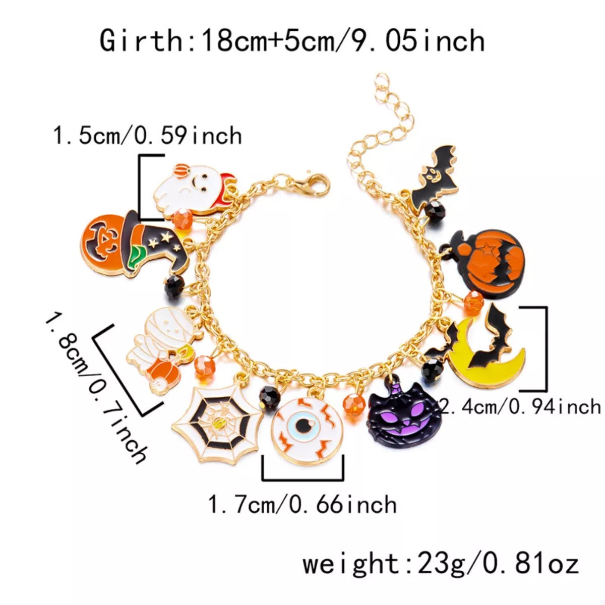 Trendsi 18K Gold-Plated Halloween Charm Bracelet -