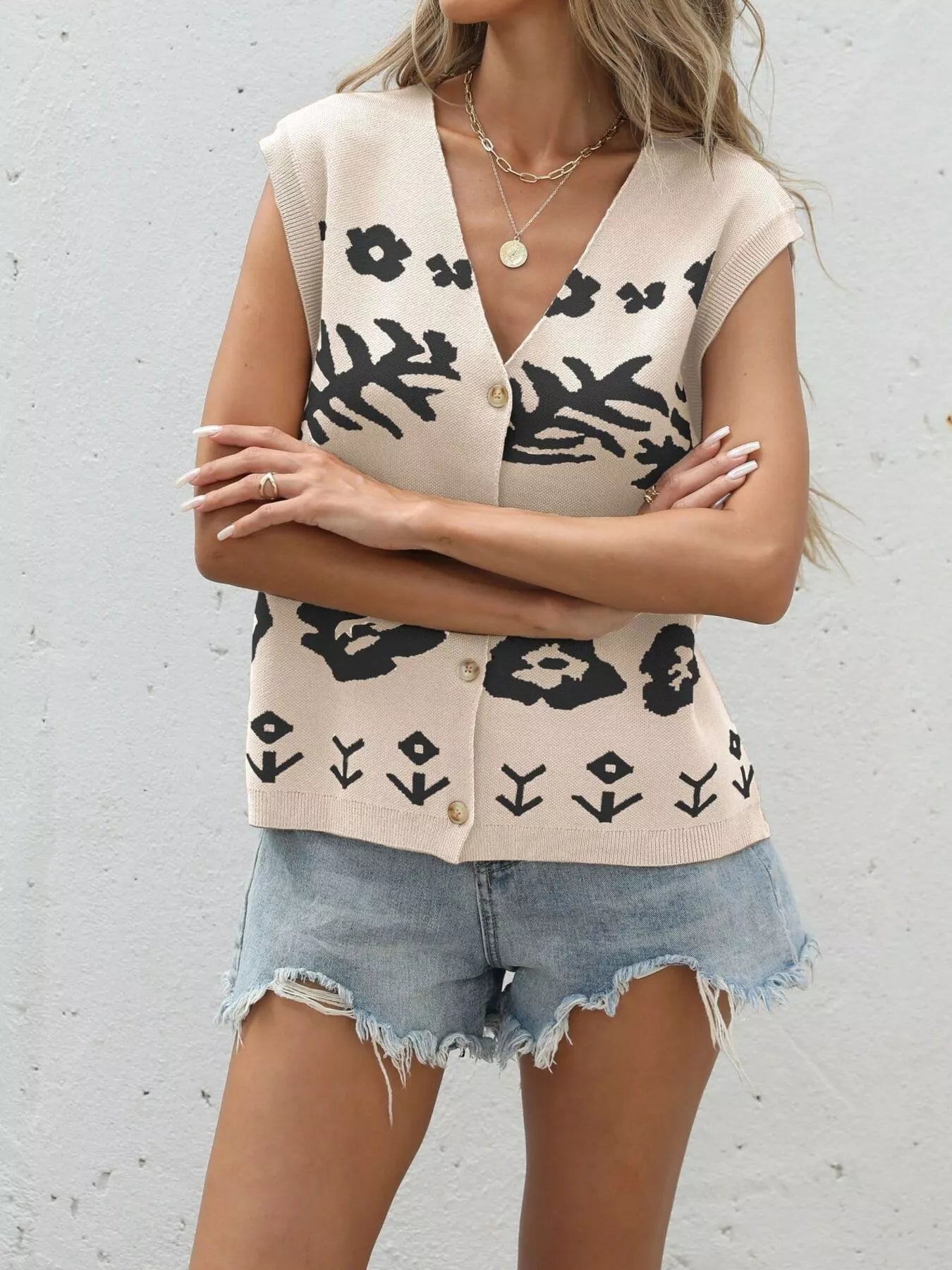 Trendsi Floral V-Neck Sleeveless Vest -
