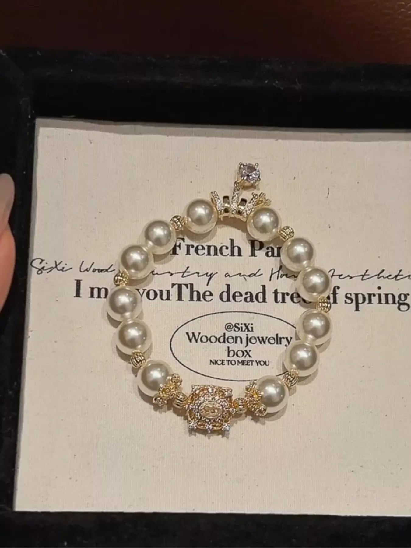 Women's 18K Gold Plated Pearl Bracelet With Crown And Zircon Charm