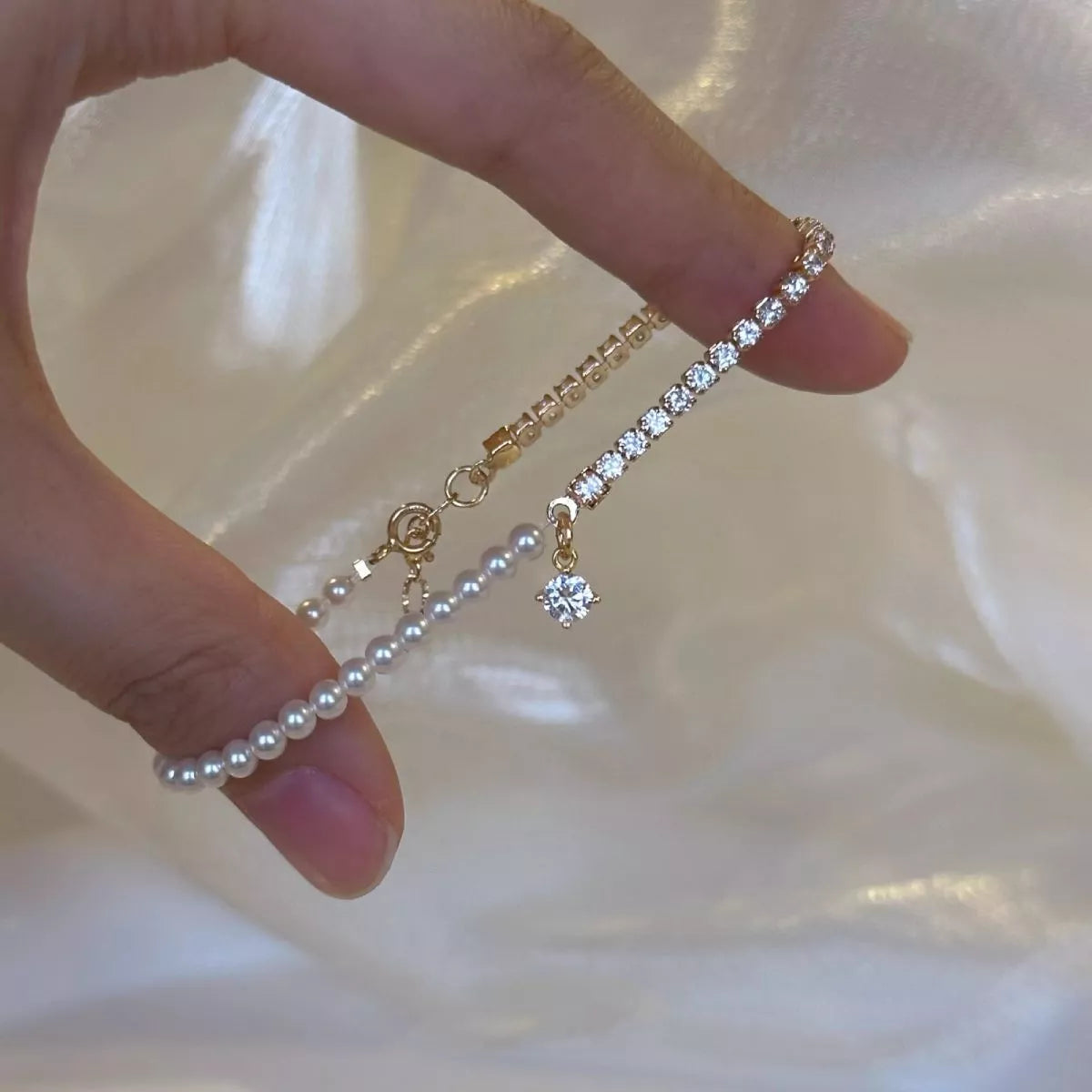 Trendsi Pearl & Zircon Accent Bracelet -