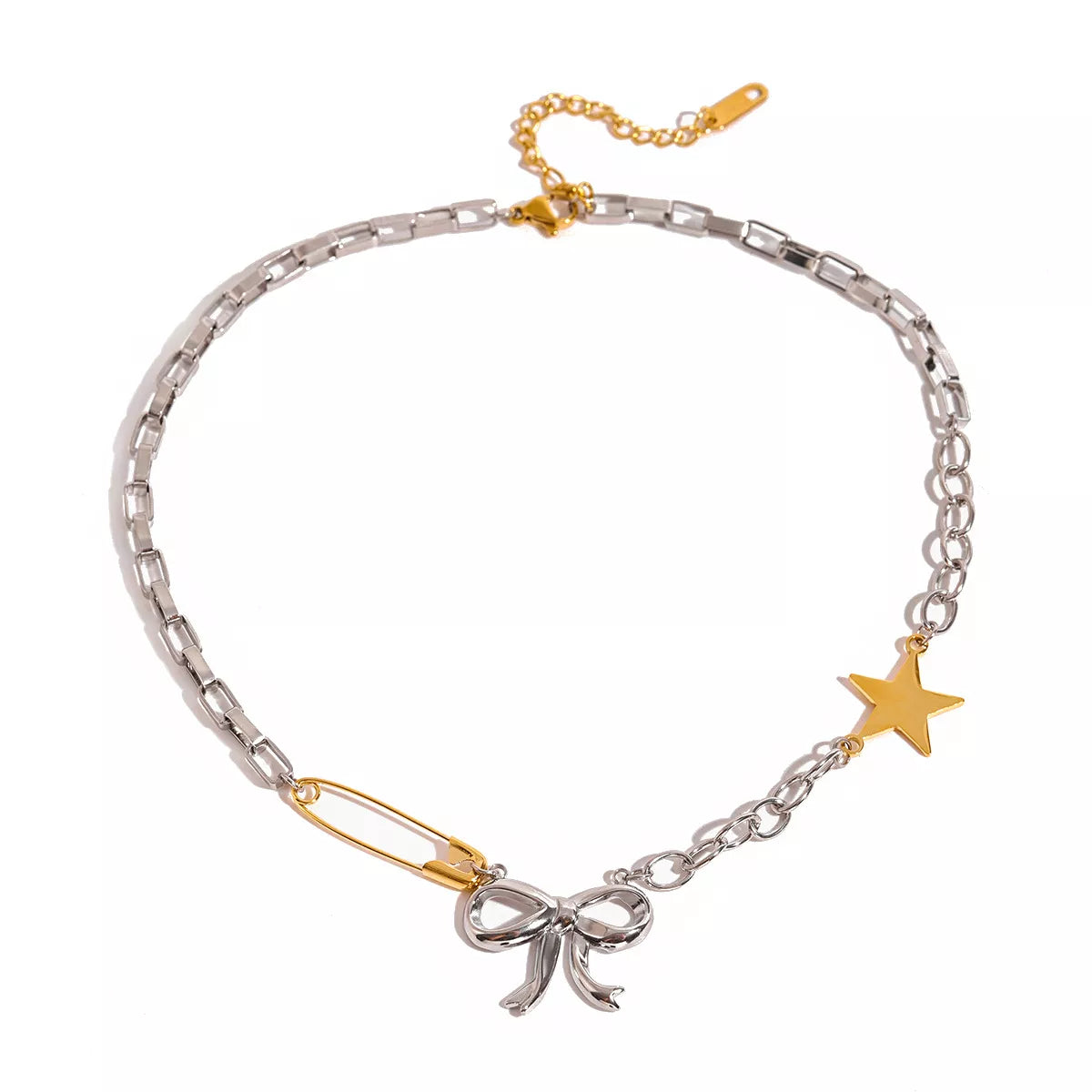 Trendsi Two-Tone Bow Star Necklace -