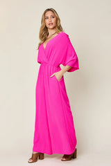 Trendsi Double Take Full Size Surplice Wide Leg Jumpsuit with Pockets -