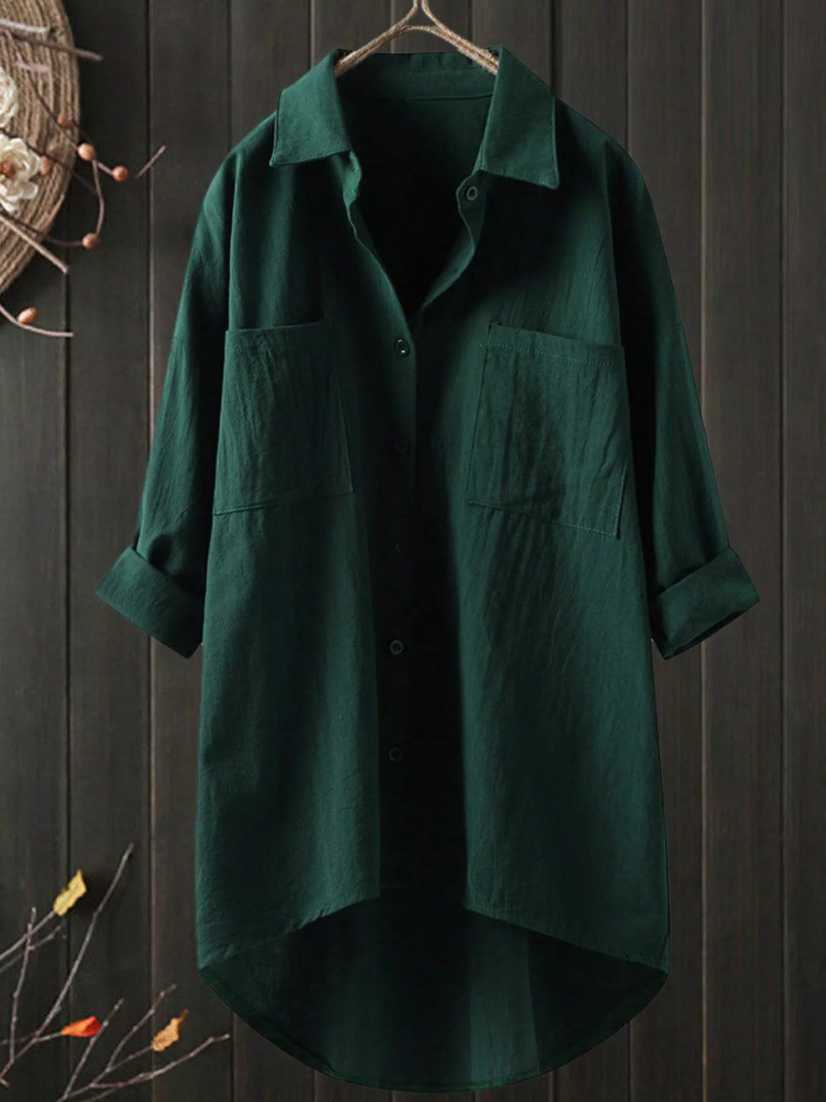 Cotton chest-pocket shirt, green hanging front
