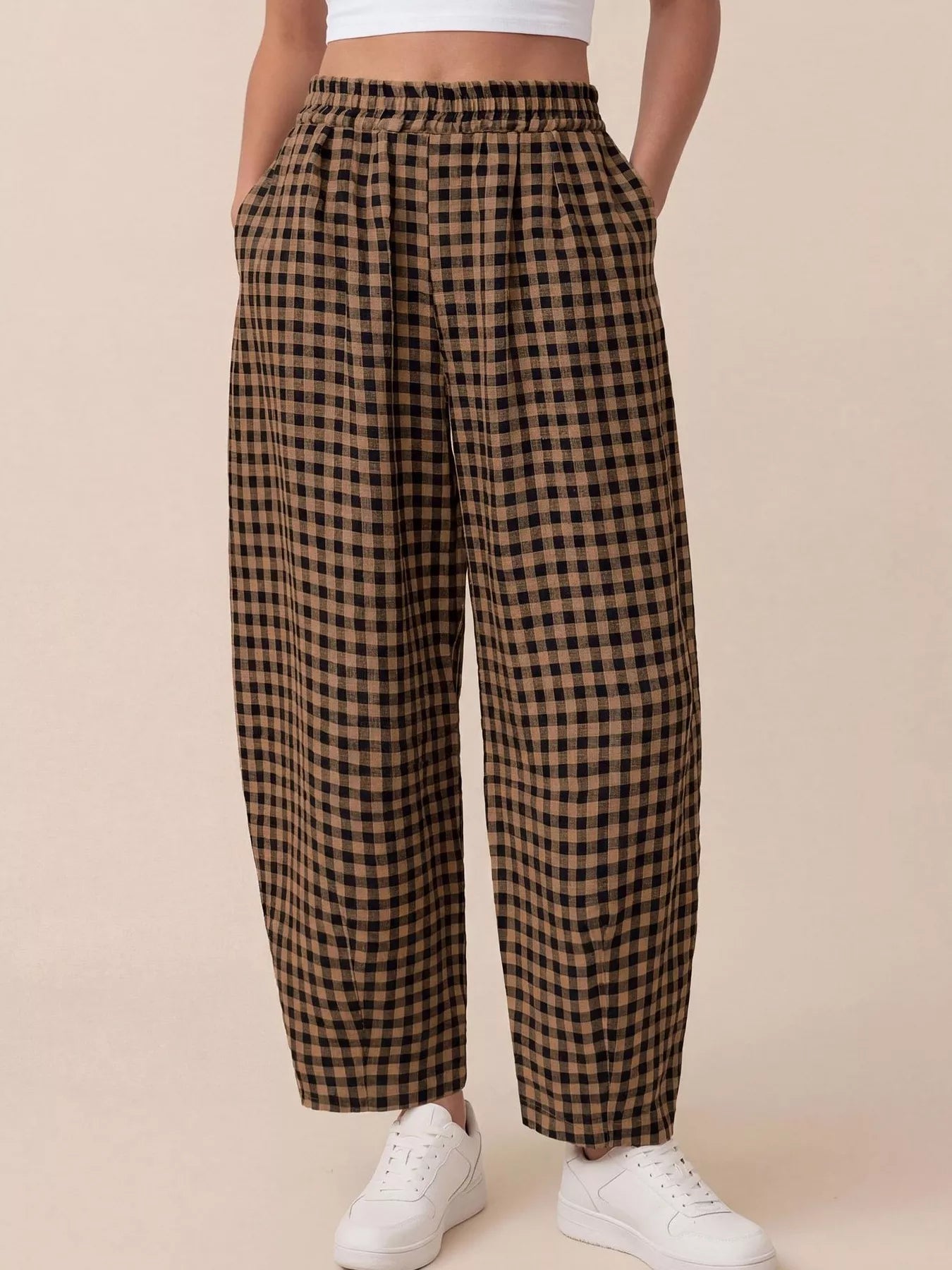 Trendsi Gingham Wide-Leg Casual Pants -