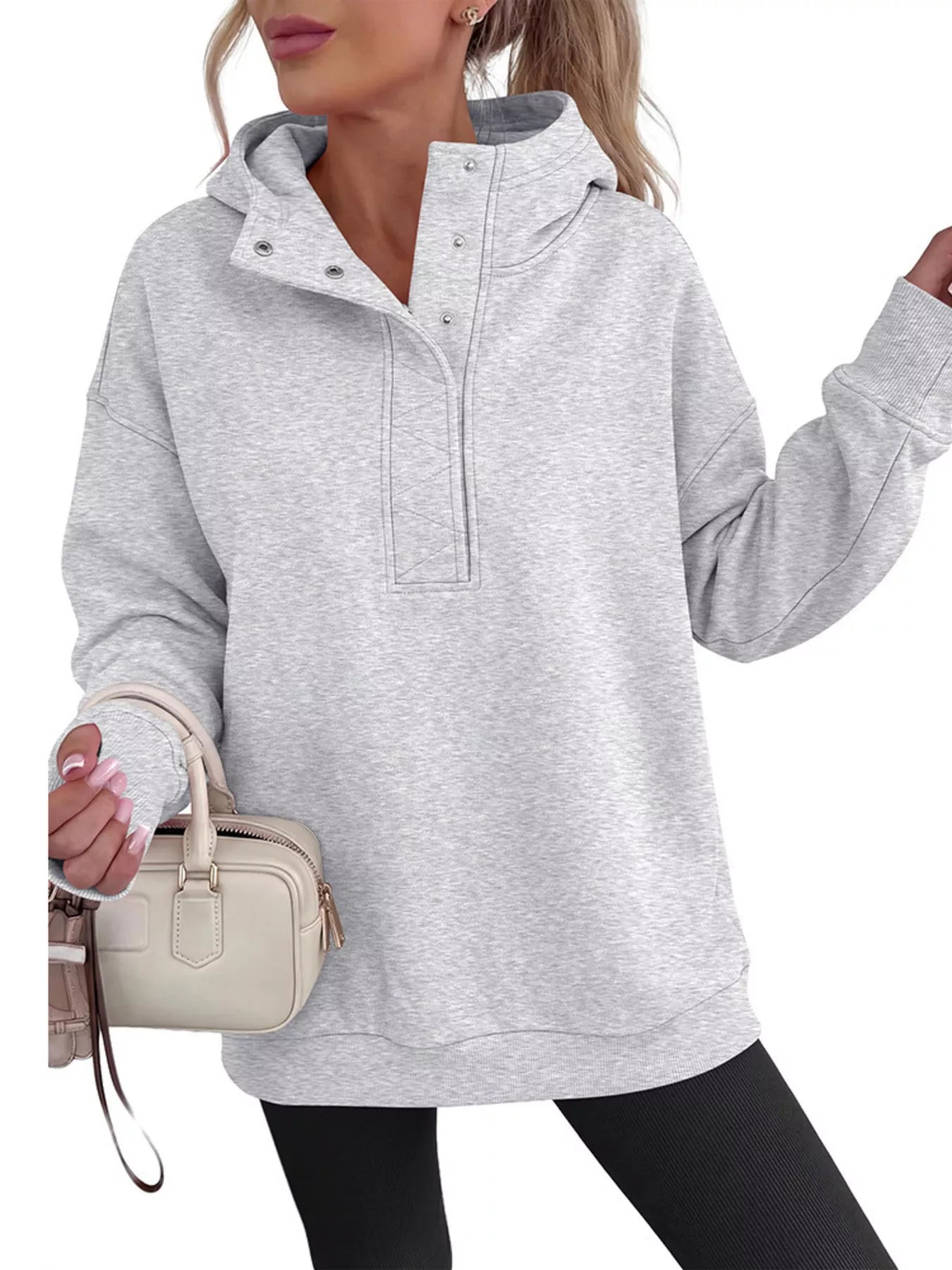 Trendsi Half Snap Dropped Shoulder Hoodie -
