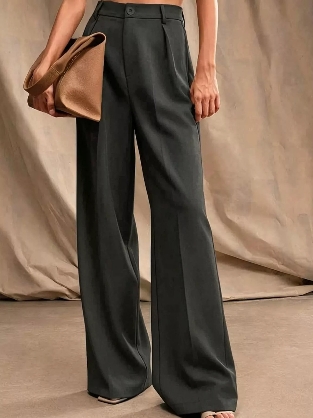 Women's Pleated Wide-Leg Trousers in gray — front view