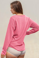 Trendsi Double Take Striped Notched Long Sleeve T-Shirt -