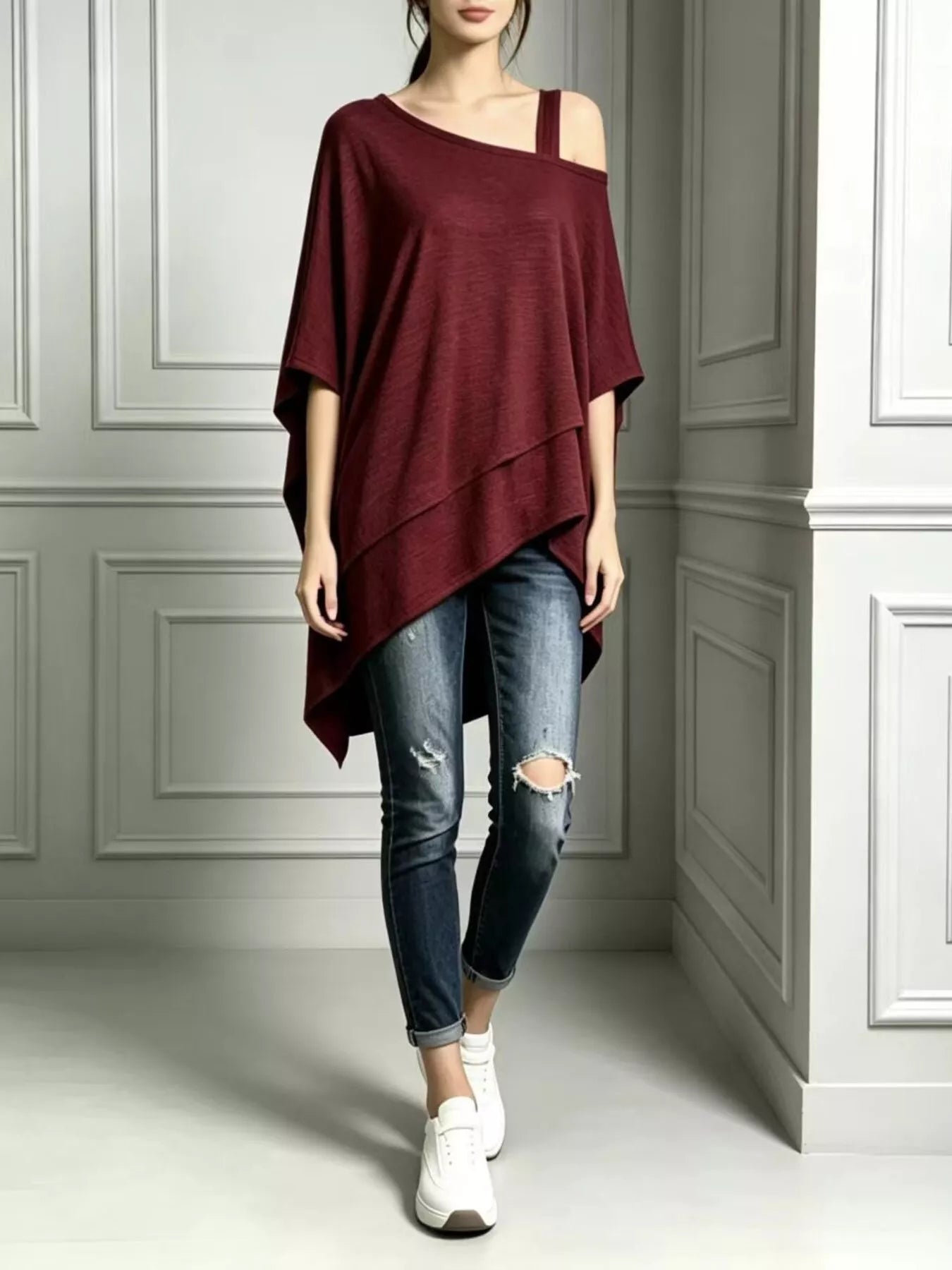Trendsi Full Size Asymmetrical Neck Short Sleeve T-Shirt Plus Size - Shirts